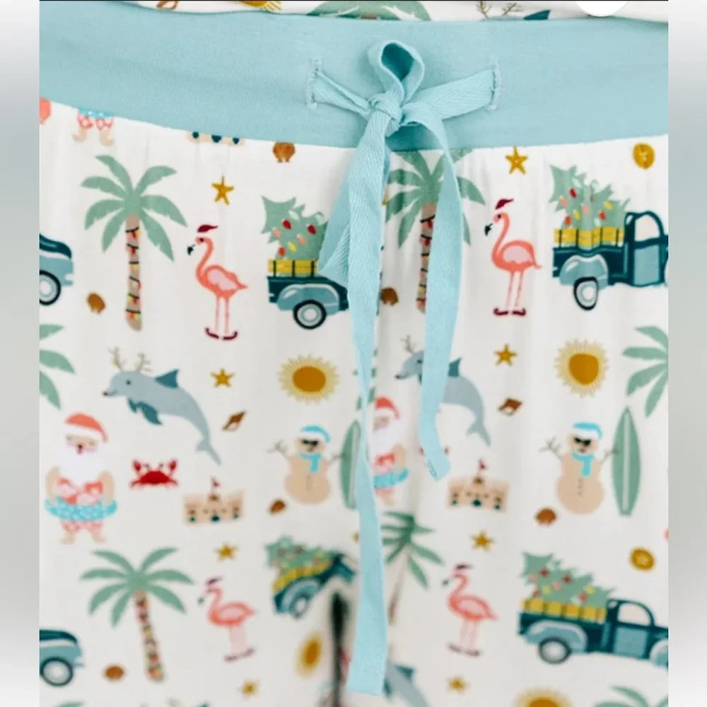 Emerson Christmas Santa Flamingo Tropical Print Viscose Pajama‎ Pants. Size XL.